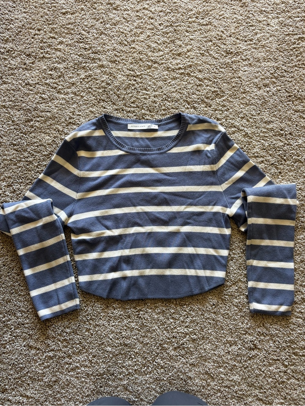 Altar'd State Blue & Cream Striped Long Sleeve Tee